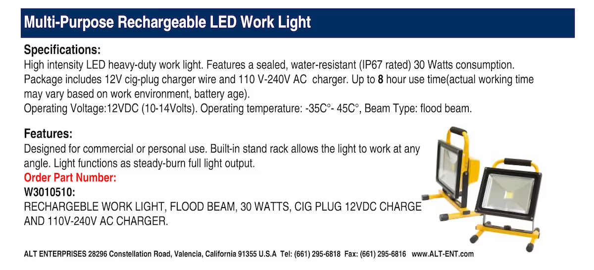 ALT Rechargeable LED Work Light