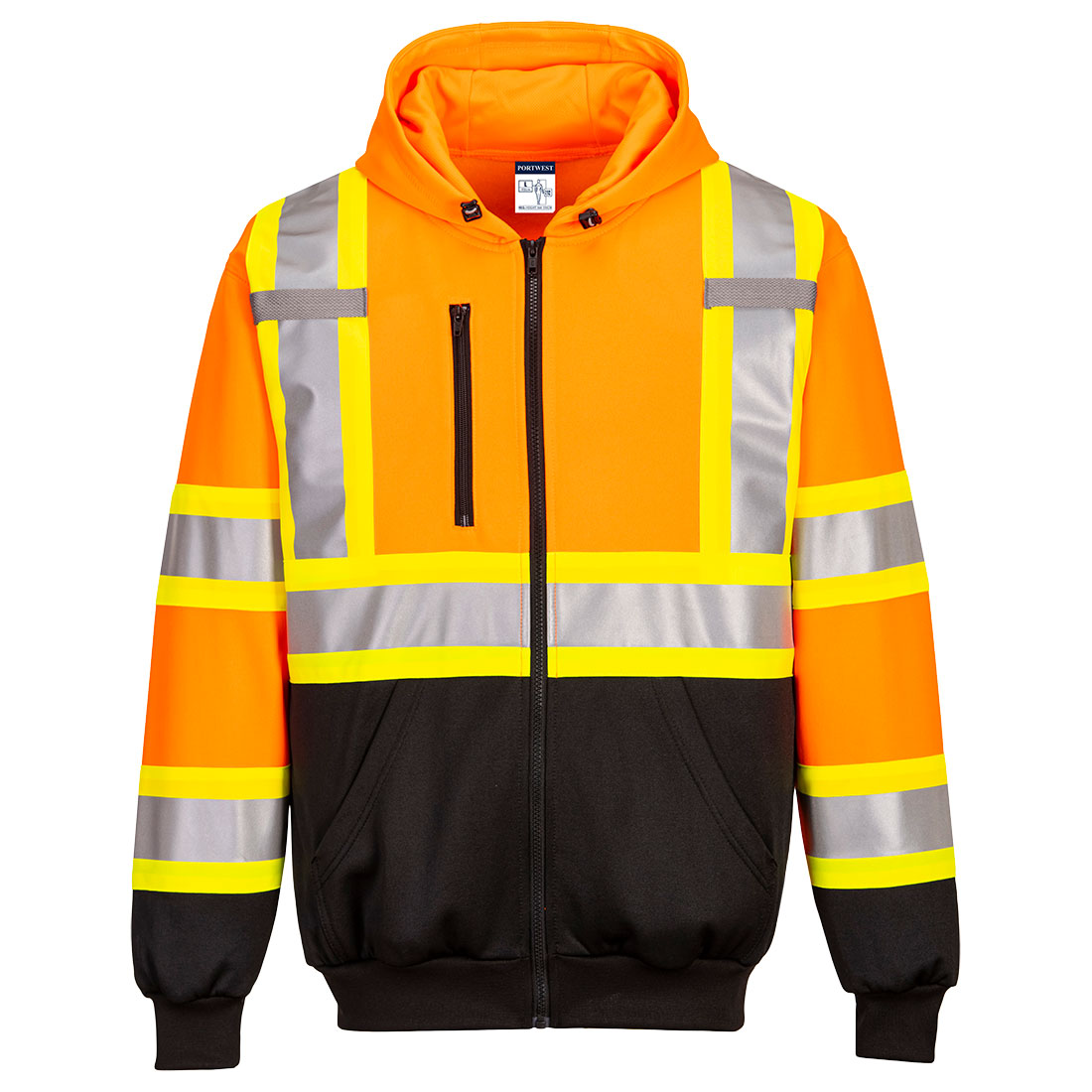 Portwest CA170 Hi-Vis X Back Contrast Tape Zipped Hoodie - Orange, front