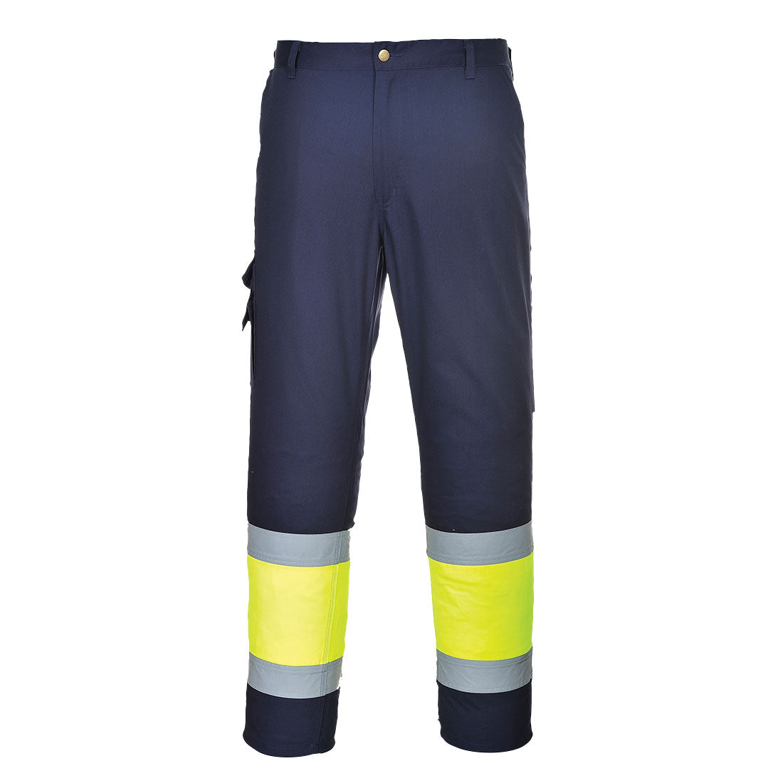 Portwest E049 Hi-Vis Contrast Class 1 Service Pants - Yellow/Navy, front