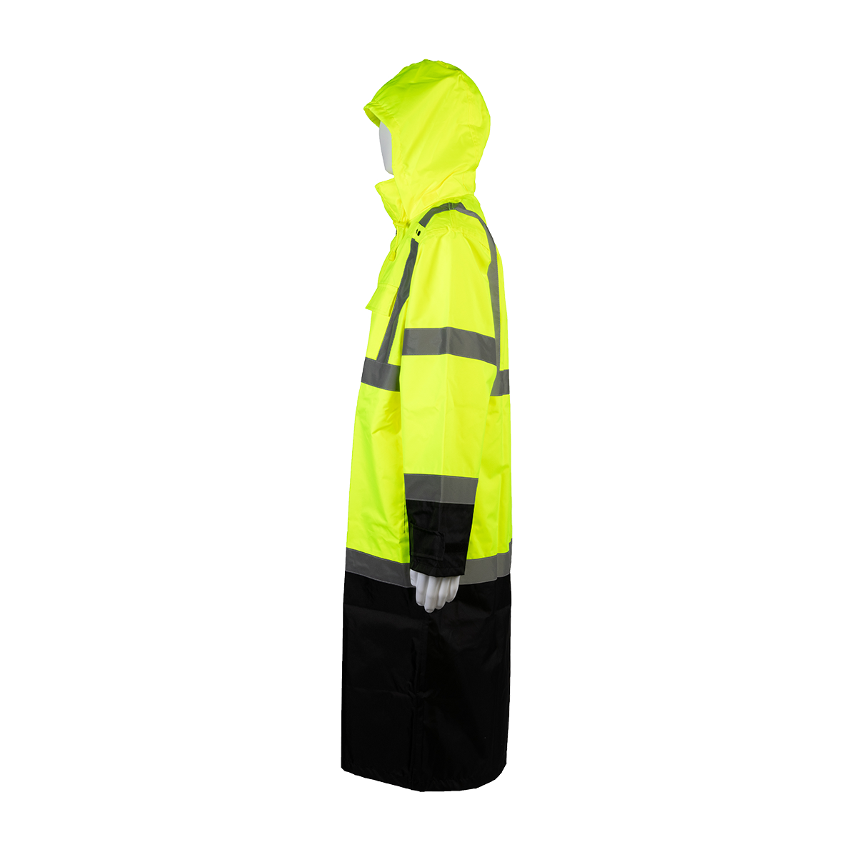 Petra Roc LBRC-48-C3 ANSI Class 3 Black Bottom Waterproof 48" Long Rain Coat - Lime/Black