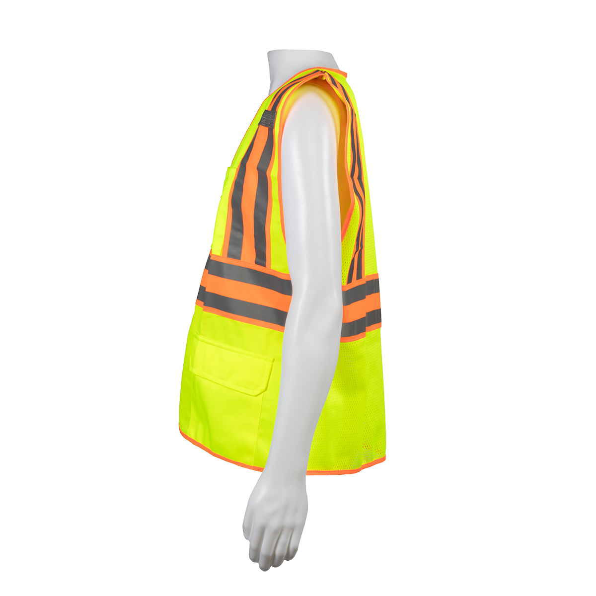 Petra Roc LV2-FSMBCB2 ANSI Class 2 Solid Front Mesh Back Two-Tone DOT Surveyor Vest - Lime/Orange