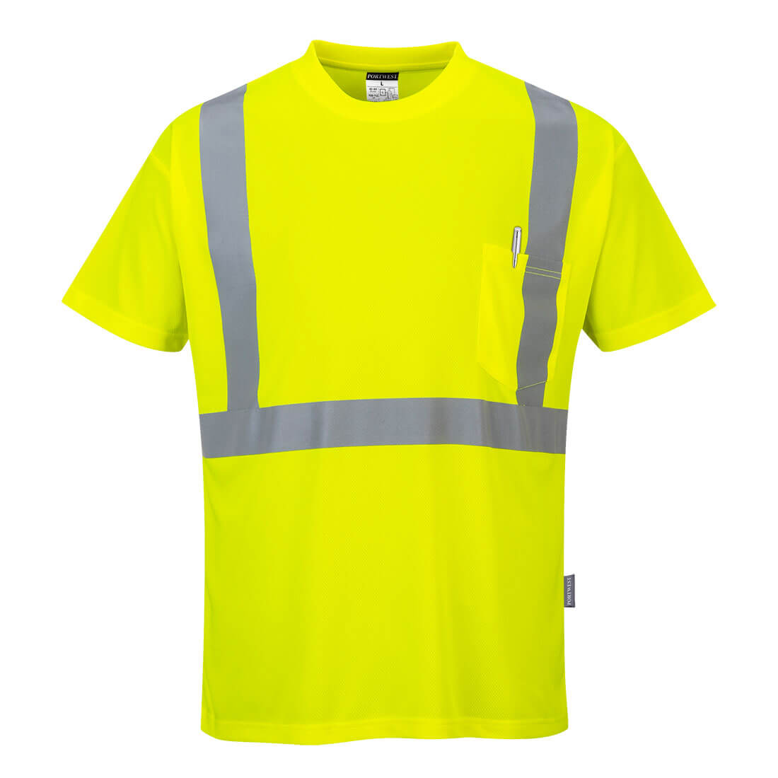 Portwest S190 Hi-Vis Pocket T-Shirt S/S - Yellow Tall, front