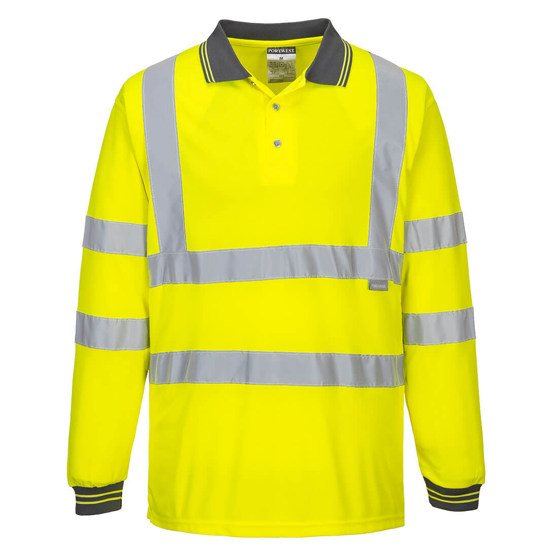 Portwest S277 Hi-Vis Long Sleeve Polo Shirt - Yellow, front