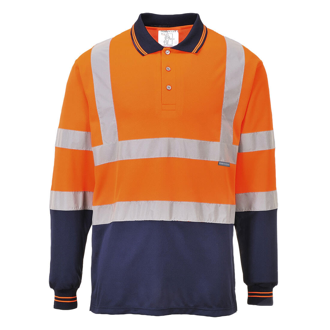 Portwest S279 Two-Tone Long Sleeve Polo Shirt - Orange/Navy, front