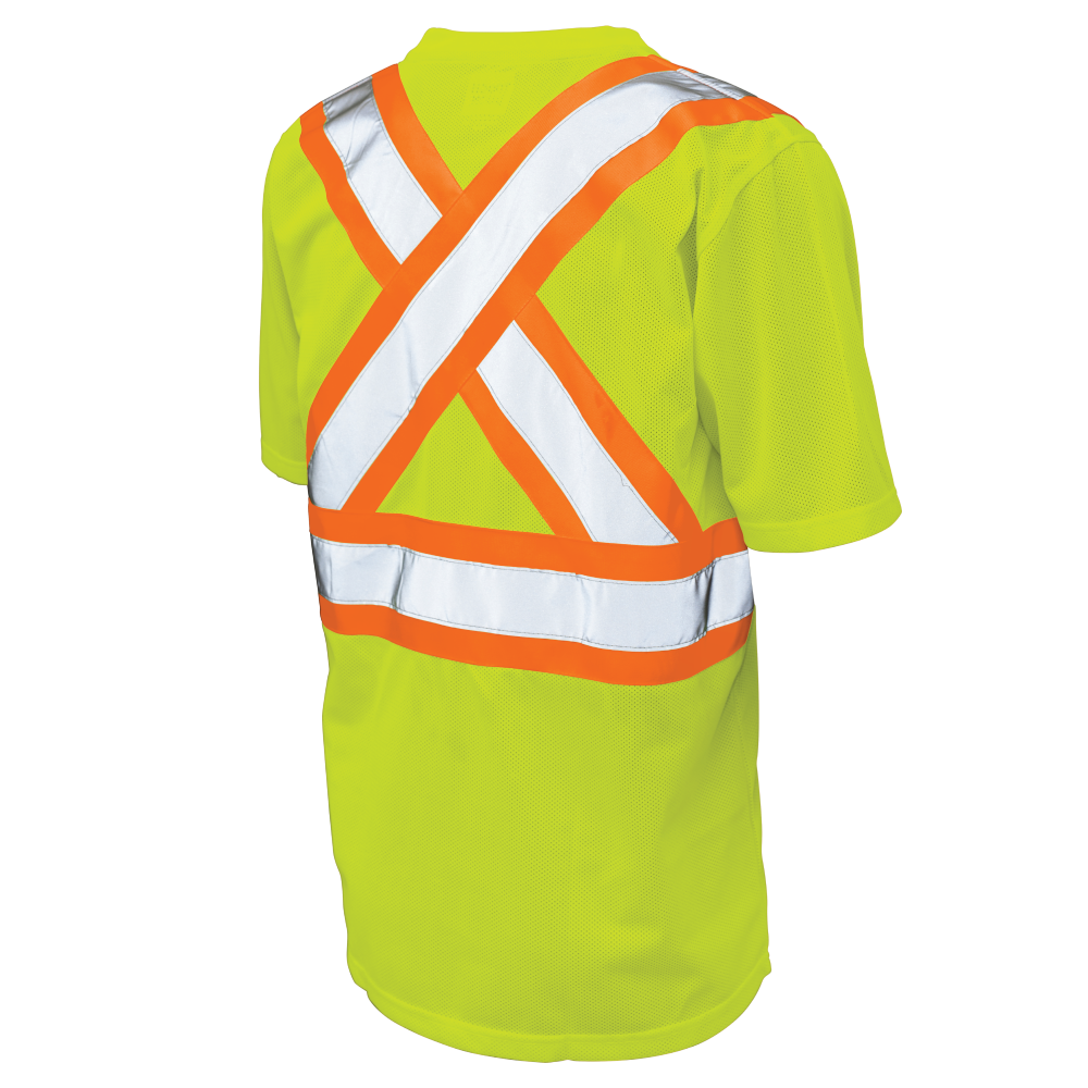 Tough Duck S392 Micro Mesh Short-Sleeve Safety T-Shirt with Pocket - Fluorescent Green