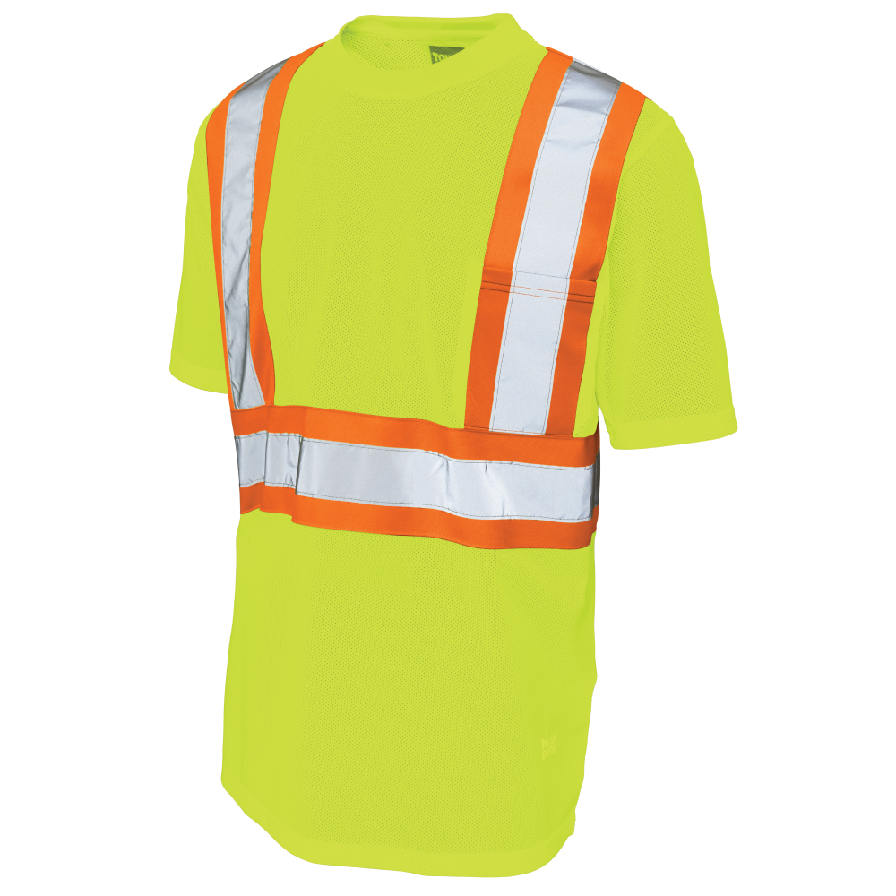 Tough Duck S392 Micro Mesh Short-Sleeve Safety T-Shirt with Pocket - Fluorescent Green