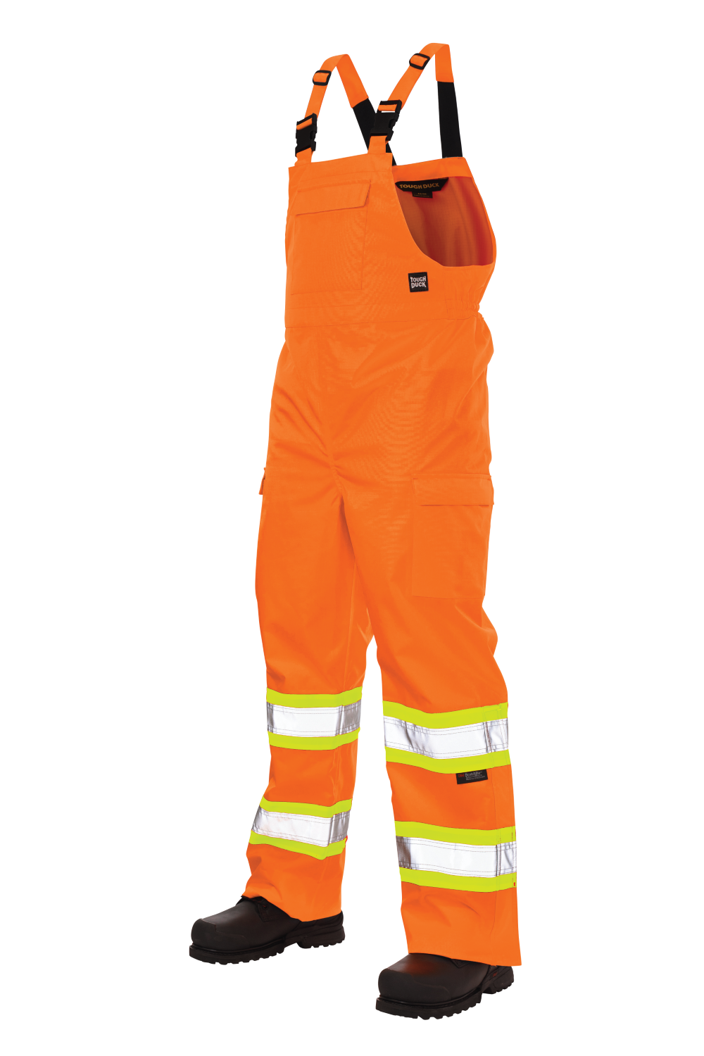 Tough Duck SB04 Ripstop Unlined Safety Rain Bib Overall - Fluorescent Orange