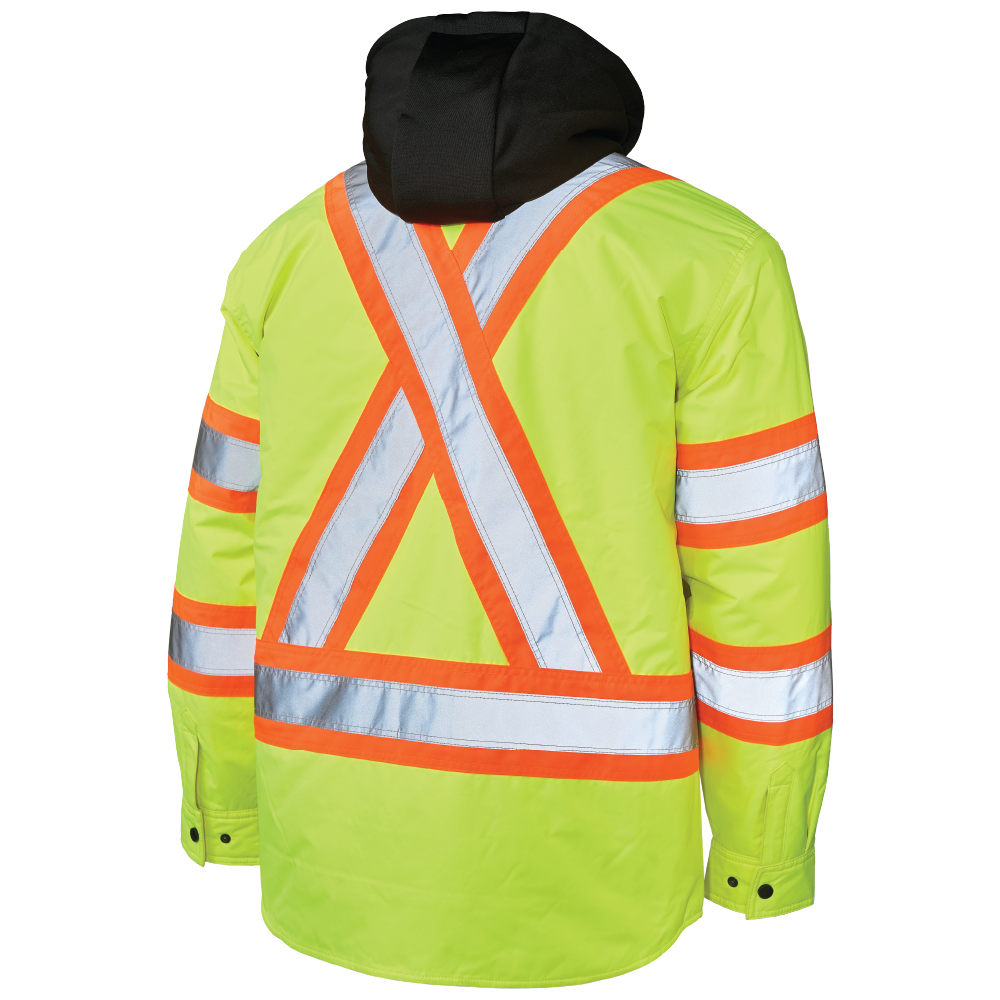 Tough Duck SJ51 Quilt-Lined Hooded Safety Jac-Shirt - Fluorescent Green