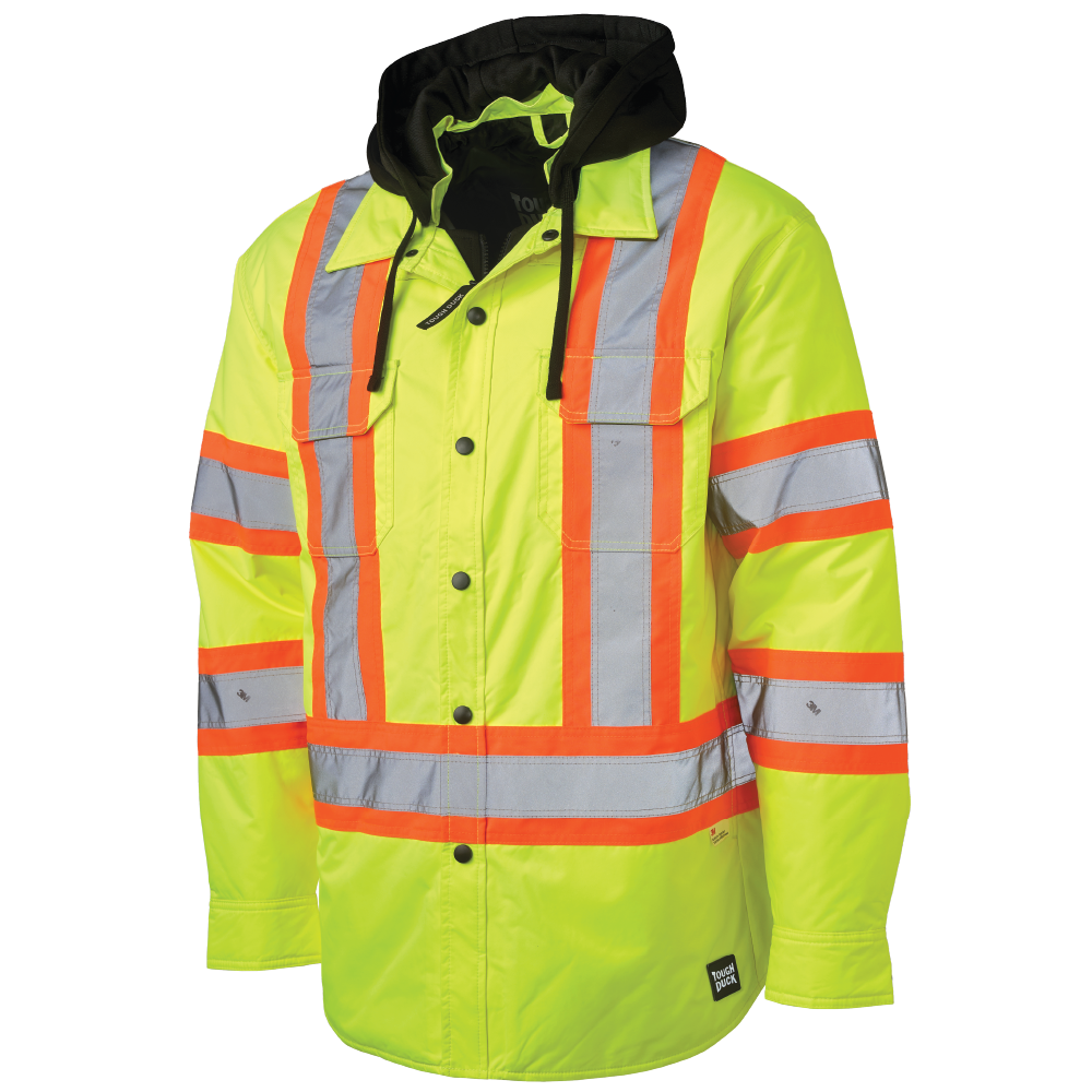 Tough Duck SJ51 Quilt-Lined Hooded Safety Jac-Shirt - Fluorescent Green