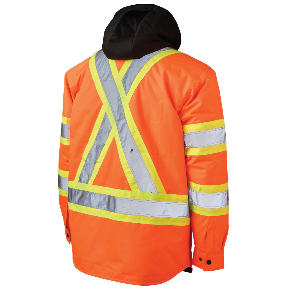 Tough Duck SJ51 Quilt-Lined Hooded Safety Jac-Shirt - Fluorescent Orange
