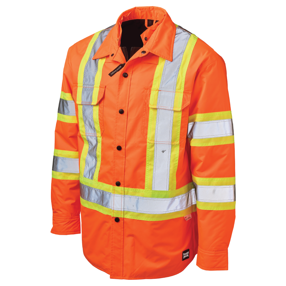 Tough Duck SJ51 Quilt-Lined Hooded Safety Jac-Shirt - Fluorescent Orange