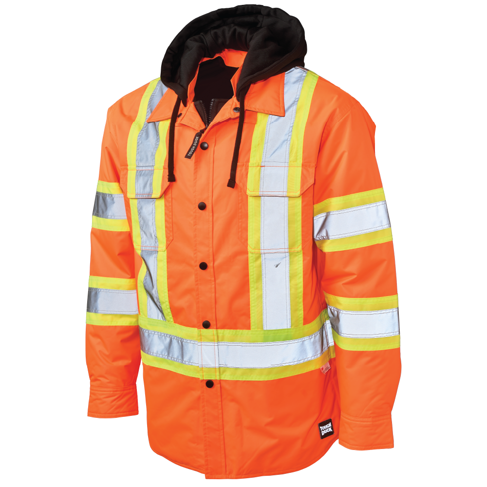 Tough Duck SJ51 Quilt-Lined Hooded Safety Jac-Shirt - Fluorescent Orange