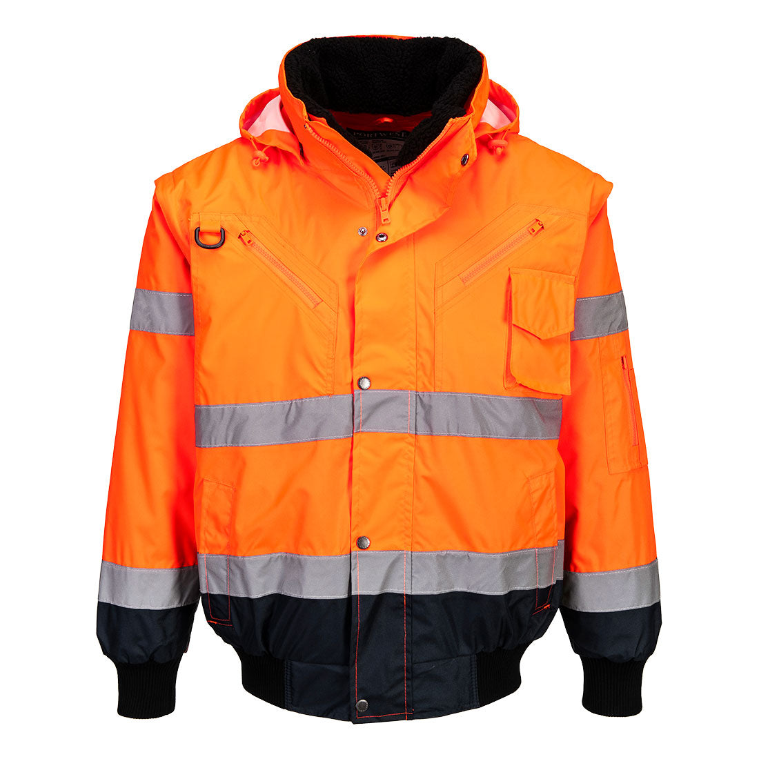 Portwest UC465 Hi-Vis 3-in-1 Contrast Bomber Jacket - Orange/Navy, front