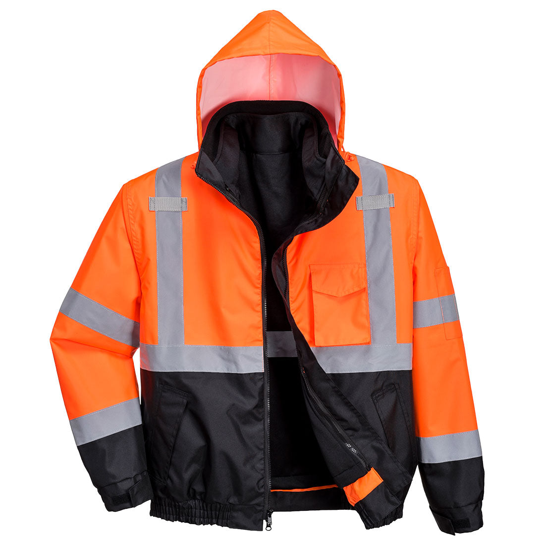 Portwest US365 Hi-Vis 3-in-1 Contrast Premium Bomber Jacket - Orange/Black, front