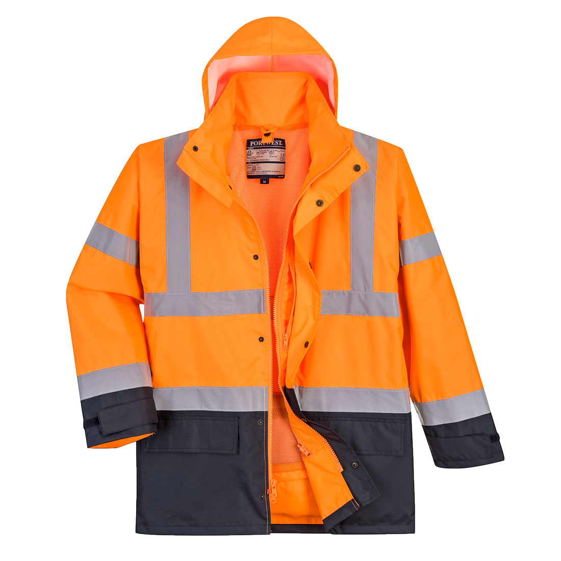 Portwest US768 Hi-Vis 5-in-1 Contrast Executive Jacket - Orange/Navy, front
