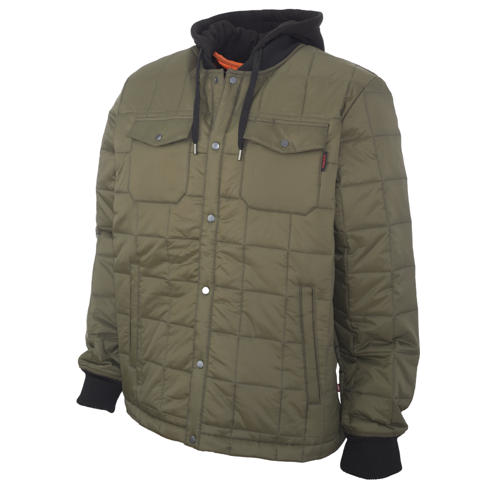 Tough Duck WJ38 Hooded Freezer Jacket with PrimaLoft Insulation - Olive + Orange Lining