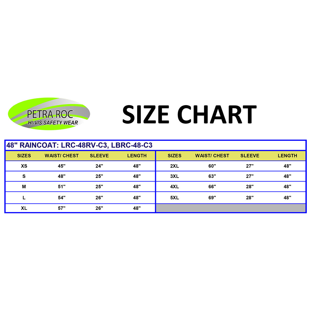Petra Roc LBRC-48-C3 ANSI Class 3 Black Bottom Waterproof 48" Long Rain Coat - Lime/Black