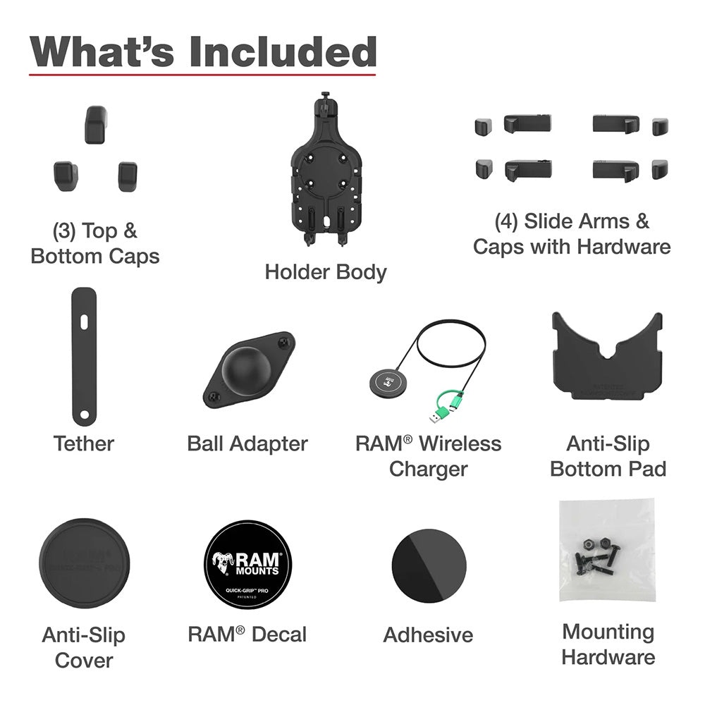 Ram Mount RAM Quick-Grip Pro w/Ball  Qi2 15W Wireless Charger [RAM-HOL-PD5B-W2MU]