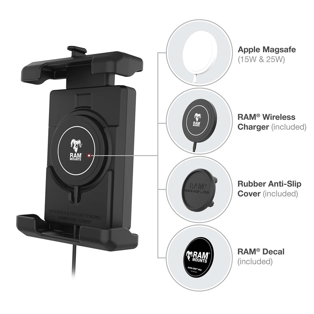 Ram Mount RAM Quick-Grip Pro XL w/Ball  Qi2 15W Wireless Charger [RAM-HOL-PD7B-W2MU]