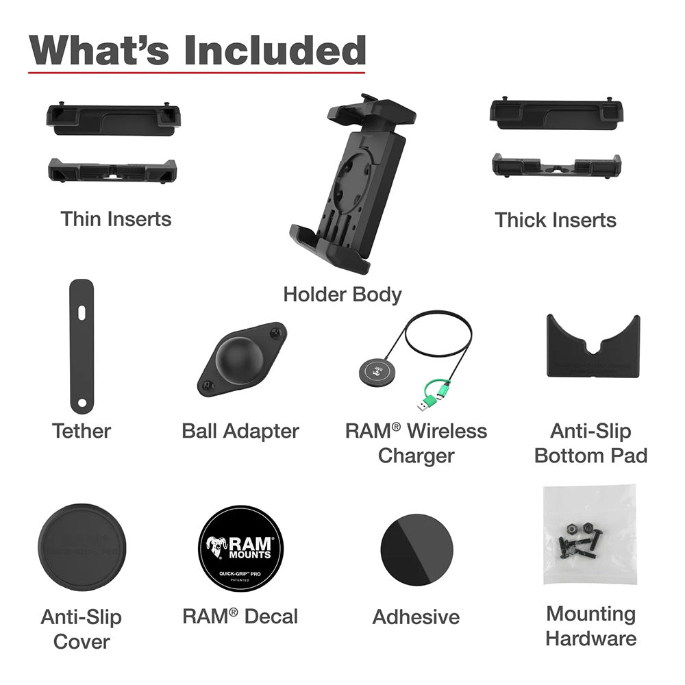 Ram Mount RAM Quick-Grip Pro XL w/Ball  Qi2 15W Wireless Charger [RAM-HOL-PD7B-W2MU]