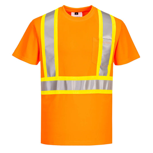 Portwest CA110 Hi-Vis X Back Contrast Tape T-Shirt S/S - Orange, front