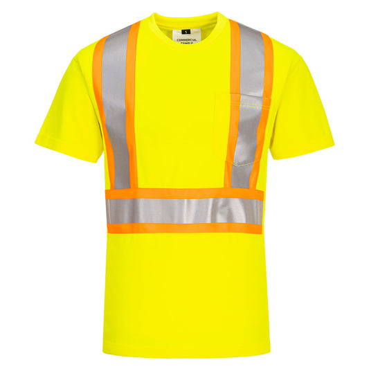 Portwest CA110 Hi-Vis X Back Contrast Tape T-Shirt S/S - Yellow, front