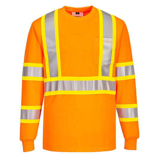Portwest CA111 Hi-Vis X Back Contrast Tape T-Shirt L/S - Orange, front