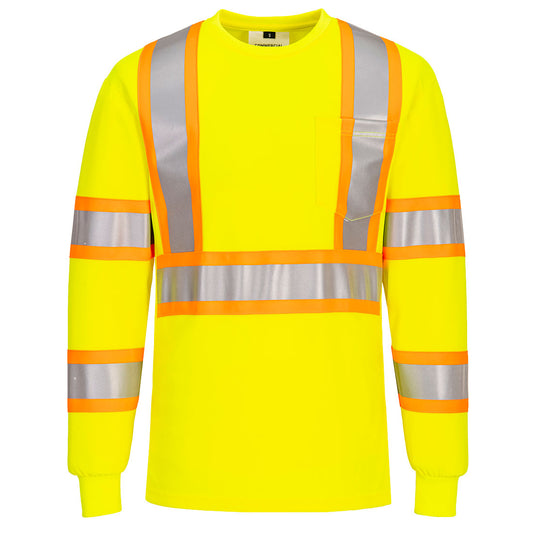 Portwest CA111 Hi-Vis X Back Contrast Tape T-Shirt L/S - Yellow, front