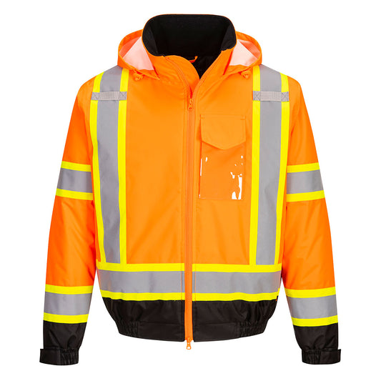 Portwest CA160 Hi-Vis X Back Winter Bomber Jacket - Orange/Black, front