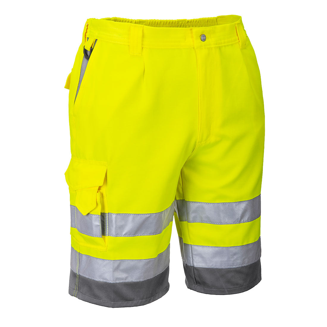 Portwest E043 Hi-Vis Polycotton Shorts - Yellow/Grey, front