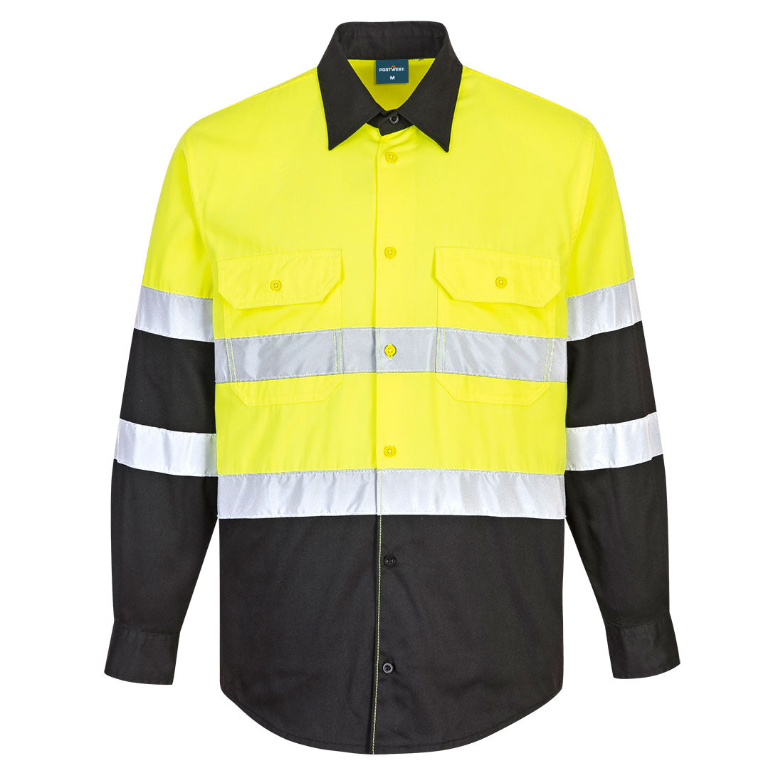 Portwest E066 Hi-Vis Contrast Shirt L/S - Yellow/Black, front