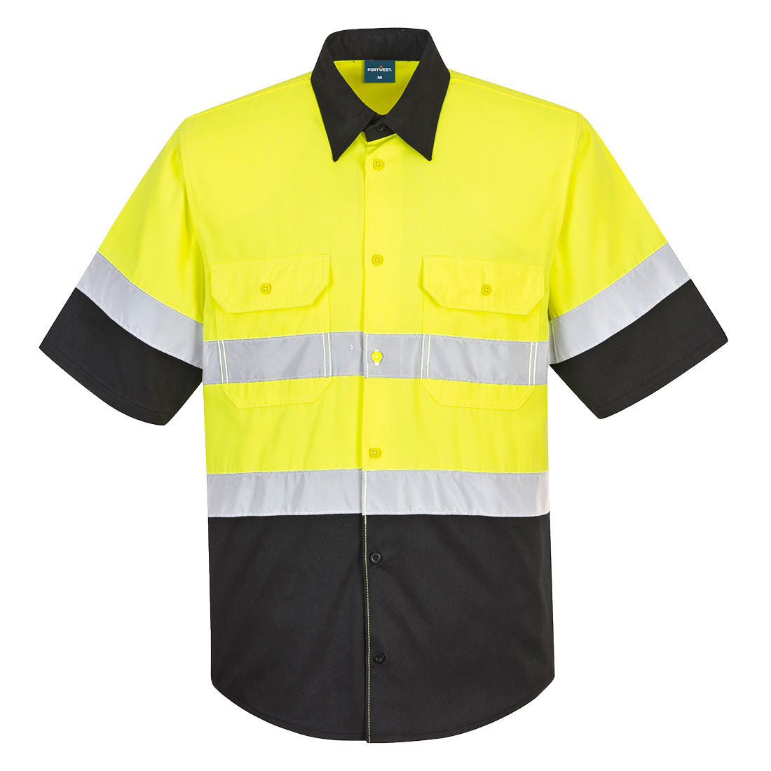 Portwest E067 Hi-Vis Contrast Shirt S/S - Yellow/Black, front