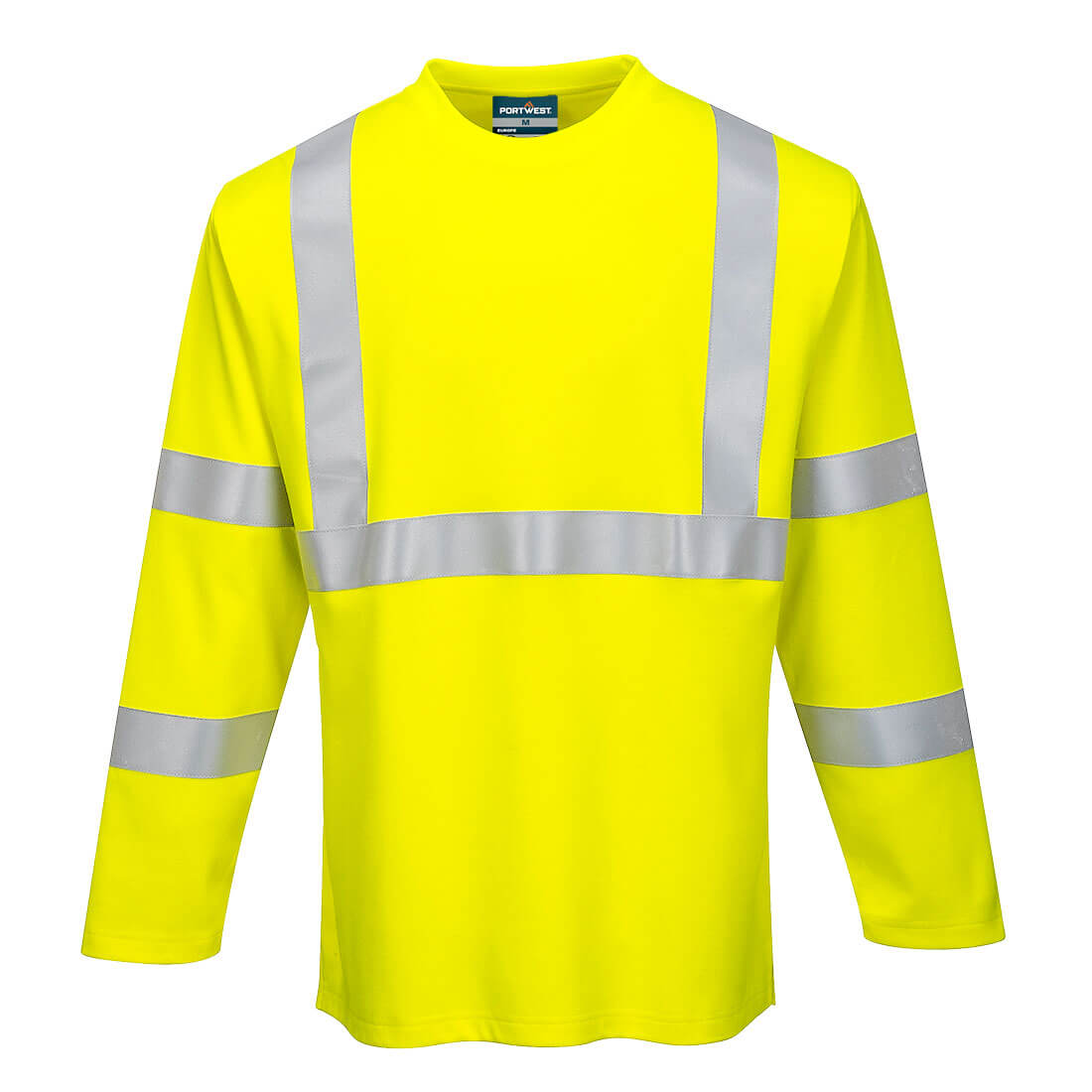 Portwest FR96 FR Hi-Vis Long Sleeve T-Shirt - Yellow, front