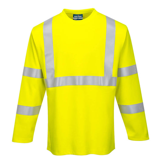 Portwest FR96 FR Hi-Vis Long Sleeve T-Shirt - Yellow, front