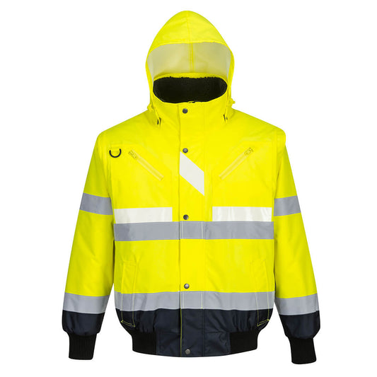 Portwest G465 Glowtex 3-in-1 Bomber Jacket - Yellow/Navy, front
