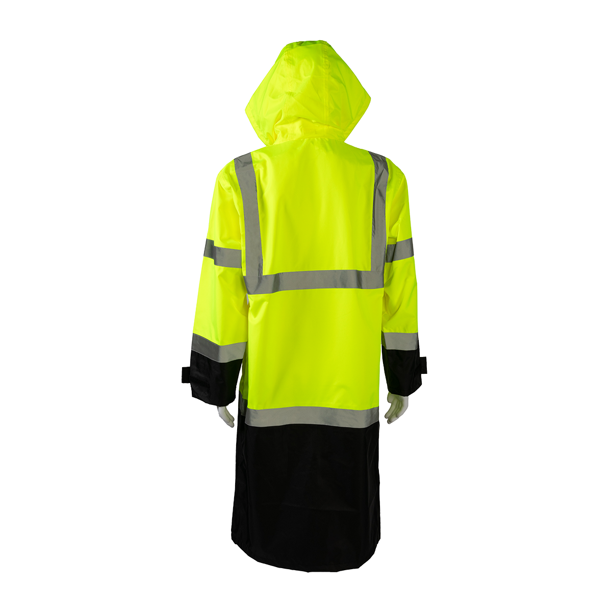 Petra Roc LBRC-48-C3 ANSI Class 3 Black Bottom Waterproof 48" Long Rain Coat - Lime/Black
