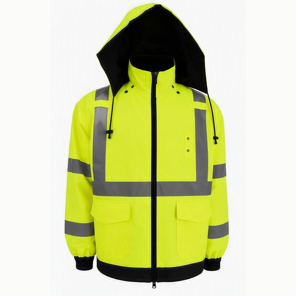 Petra Roc LBRVBJ29-C3 ANSI Class 3 Reversible Lightweight Waterproof Bomber Rain Jacket - Lime/Black
