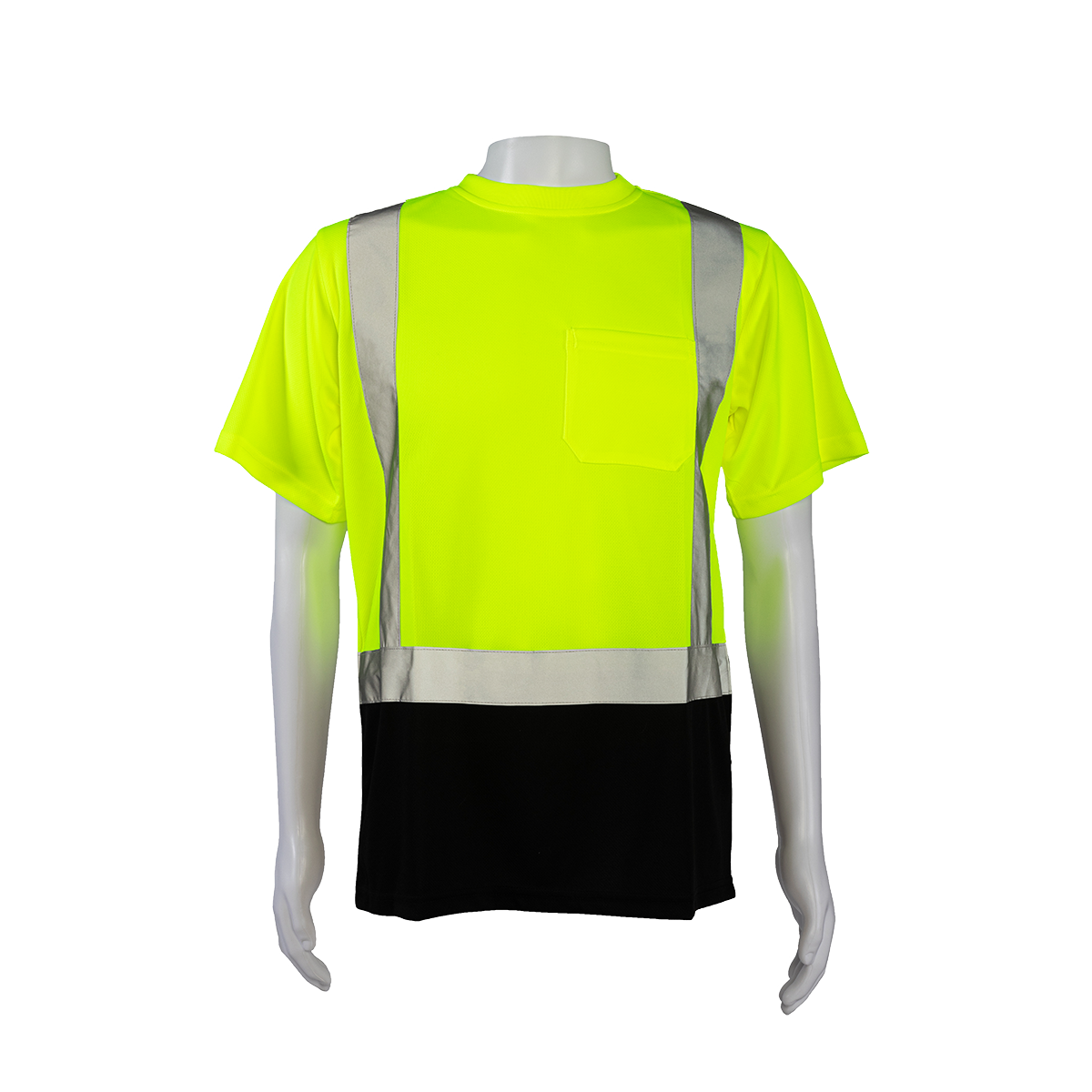 Petra Roc LBTS2 ANSI Class 2 Black-Bottom Birdseye Mesh Short Sleeve Pocket T-Shirt - Lime/Black