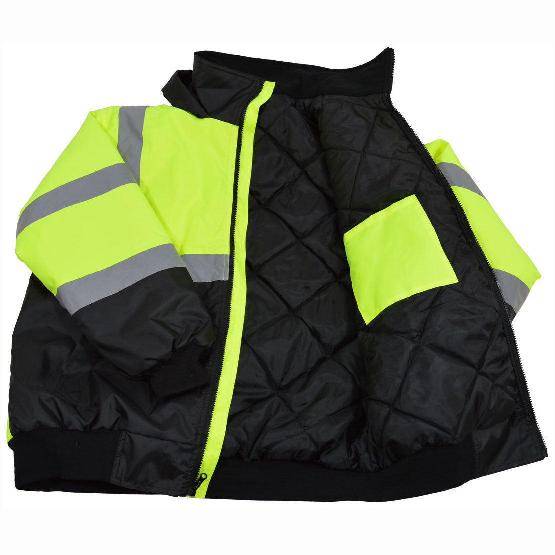 Petra Roc LQBBJ-C3 ANSI Class 3 Black-Bottom Waterproof Quilted Bomber Jacket - Lime/Black