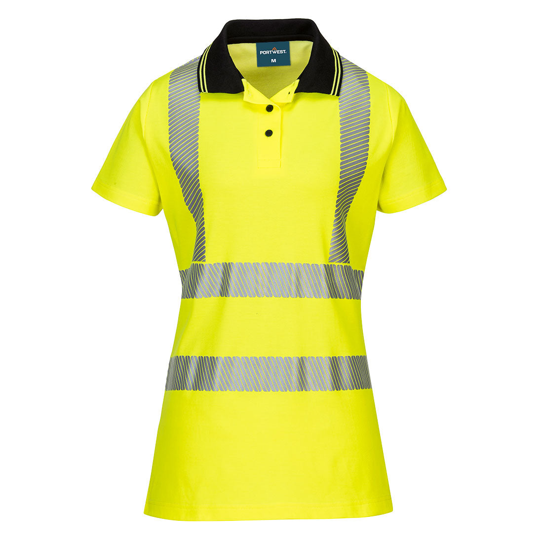 Portwest LW72 Hi-Vis Women's Cotton Comfort Pro Polo Shirt S/S - Yellow/Black, front