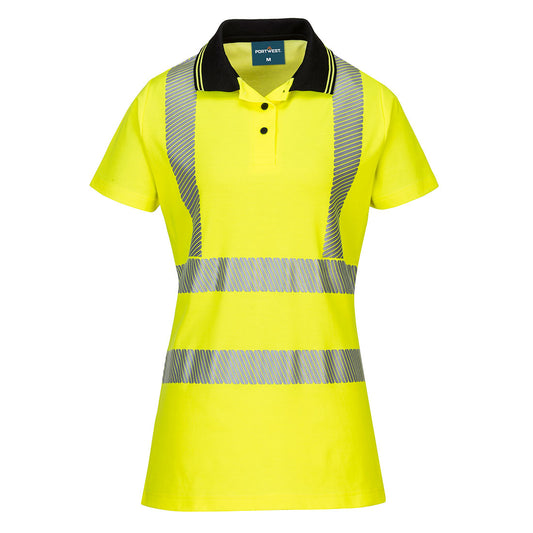 Portwest LW72 Hi-Vis Women's Cotton Comfort Pro Polo Shirt S/S - Yellow/Black, front
