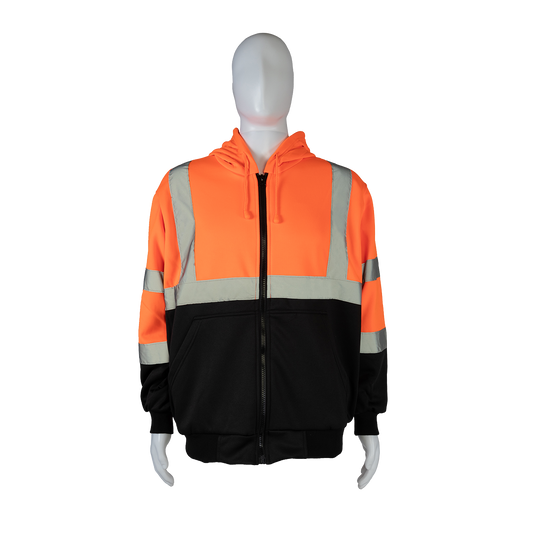 Petra Roc OBHSW-C3 ANSI Class 3 Two-Tone 16 oz. Thermal-Lined Zip-Up Hoodie - Orange/Black