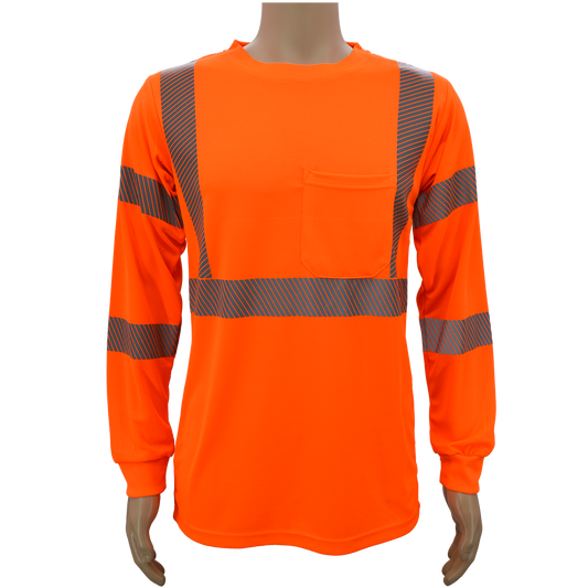 Petra Roc OTSL3-NEW ANSI Class 3 Birdseye Mesh Long Sleeve T-Shirt with Segmented Tape - Orange