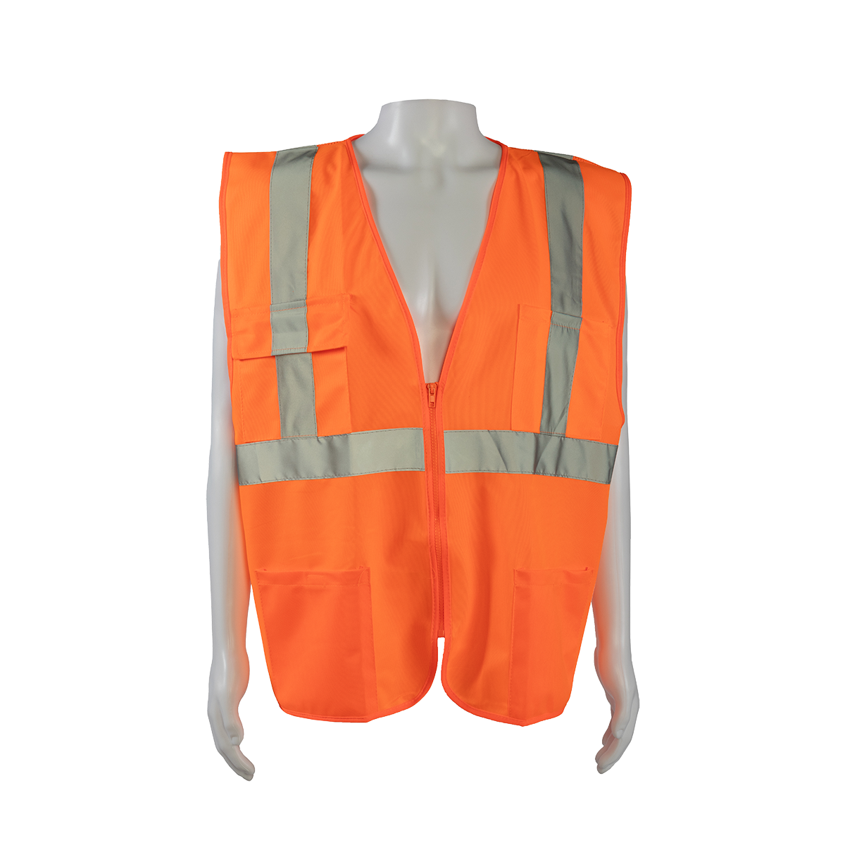 Petra Roc OV2-FSMB ANSI Class 2 Solid Front Mesh Back 4-Pocket Safety Vest - Orange