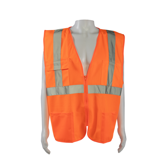 Petra Roc OV2-FSMB ANSI Class 2 Solid Front Mesh Back 4-Pocket Safety Vest - Orange