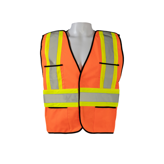 Petra Roc OV2-PSVCSA ANSI & CSA Public Safety Vest, Solid Front Mesh Back with Reflective X - Orange