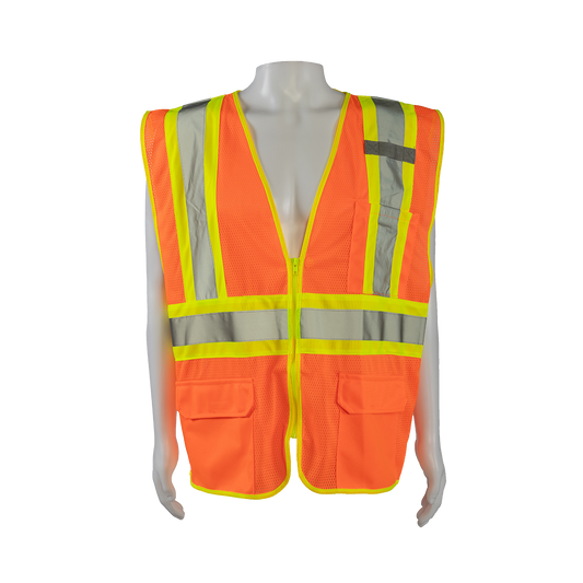 Petra Roc OVM2-CB1 ANSI Class 2 Two-Tone DOT Safety Vest, Mesh - Orange