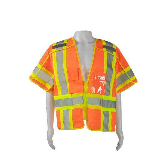Petra Roc OVM3-5PB-CB1 ANSI Class 3 Two-Tone Deluxe Mesh Breakaway Short Sleeve Vest - Orange/Lime