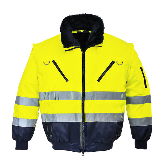 Portwest PJ50 Hi-Vis 3-in-1 Pilot Jacket - Yellow/Navy, front
