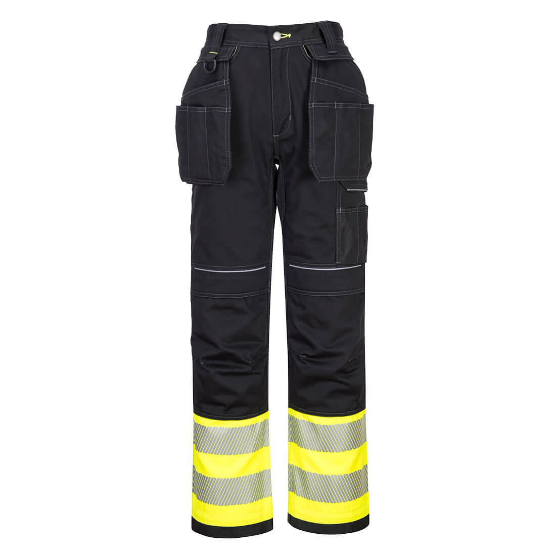 Portwest PW307 PW3 Hi-Vis Holster Pocket Class 1 Pants - Yellow/Black, front